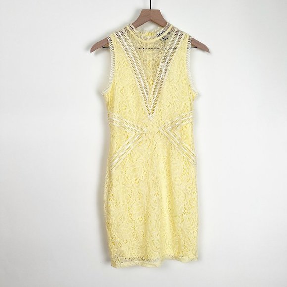 New Bardot Aubrey Lace Mini Dress Sheer Floral Sleeveless Sexy Wedding Guest - M - Picture 2 of 8